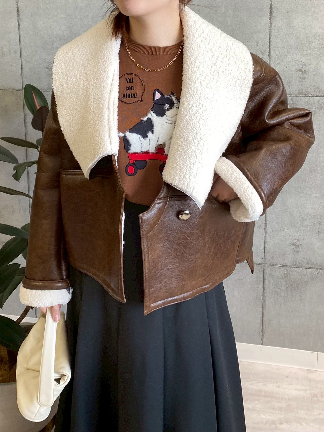 裏ボアフェイクレザージャケット