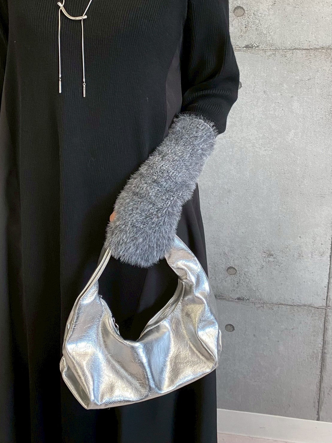 袖シャギー布帛切替ワンピース