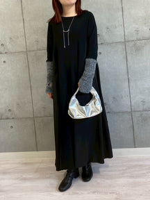 袖シャギー布帛切替ワンピース