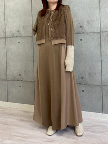 袖シャギー布帛切替ワンピース