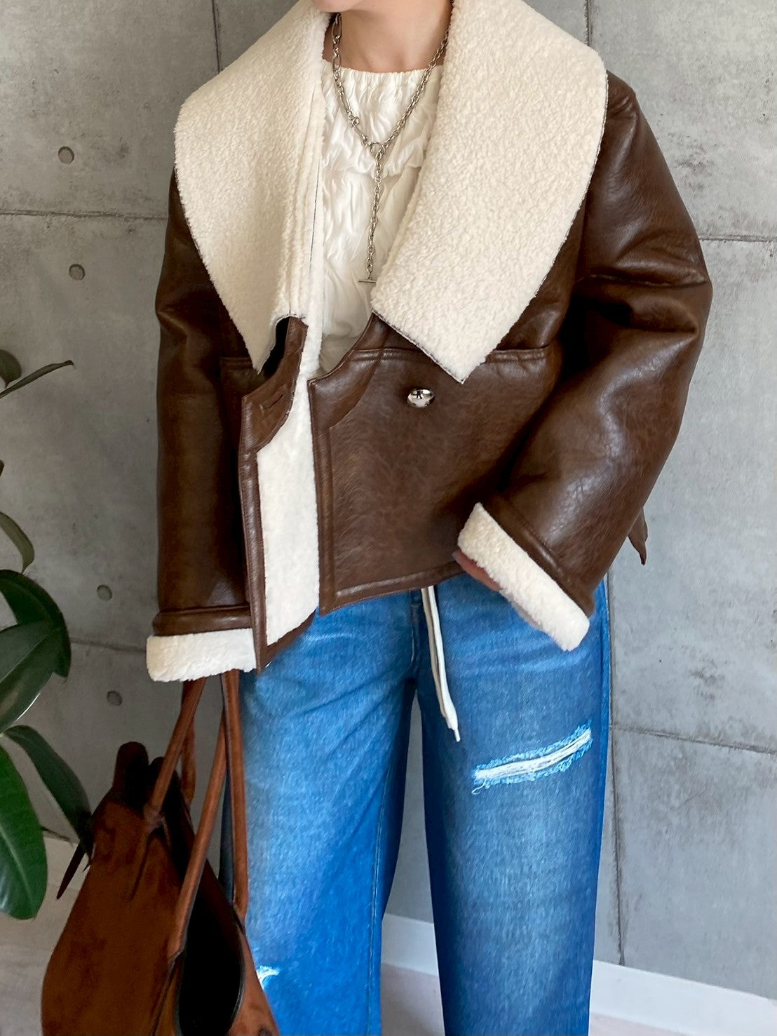 裏ボアフェイクレザージャケット