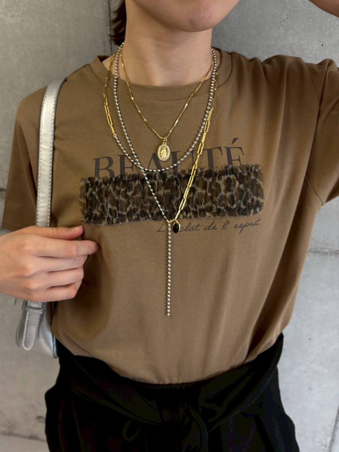 レオパードチュール重ねTシャツ