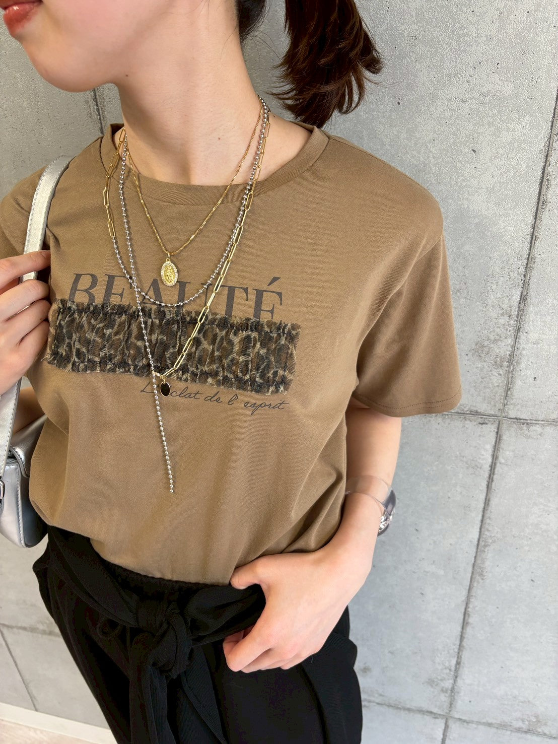 レオパードチュール重ねTシャツ