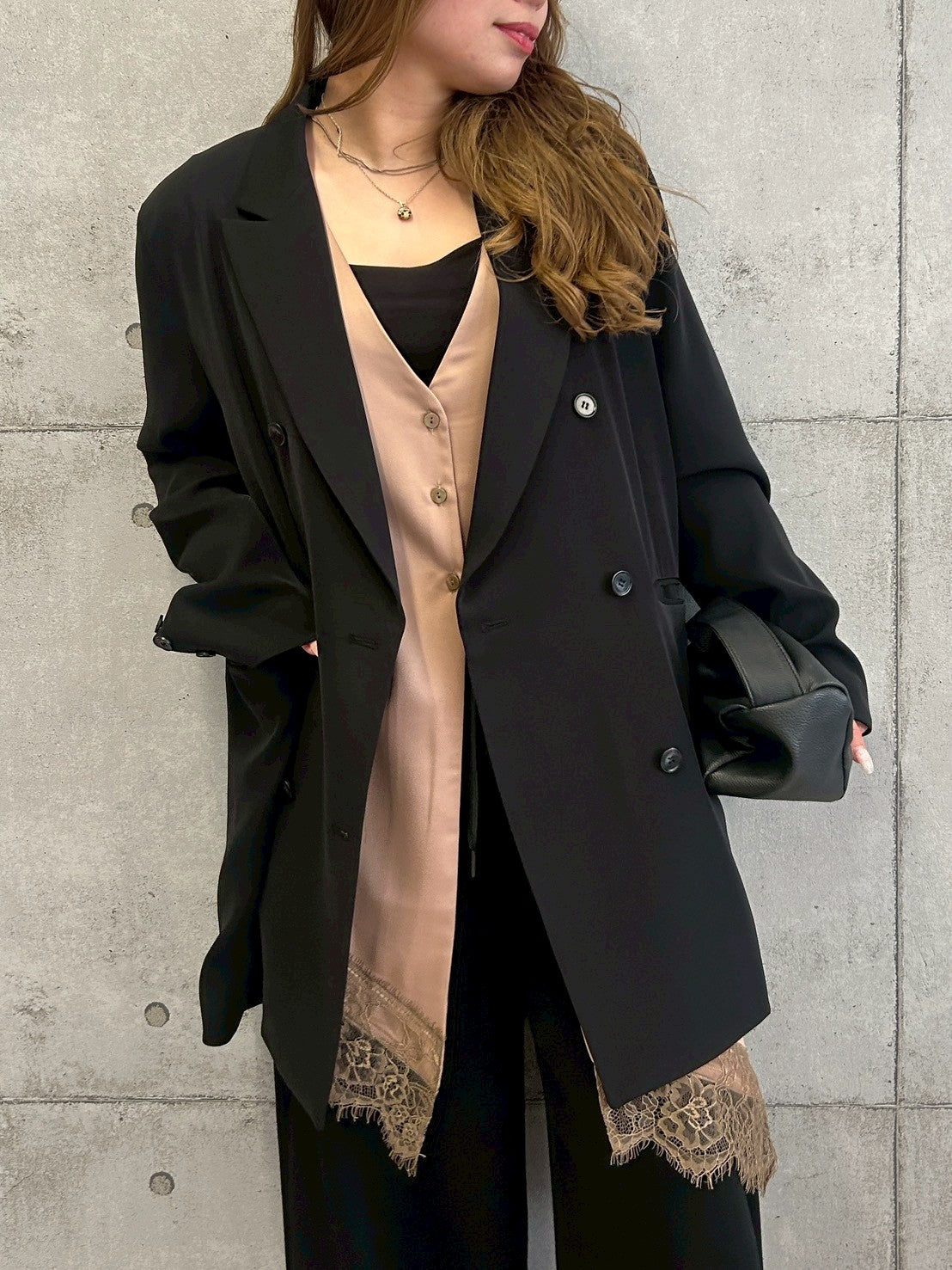 アシンメトリーサテンレースジレ