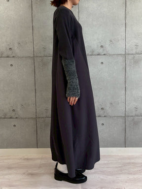 袖シャギー布帛切替ワンピース