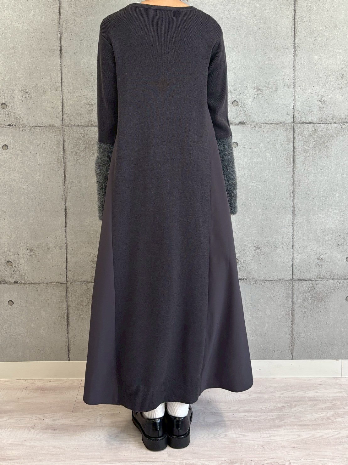 袖シャギー布帛切替ワンピース