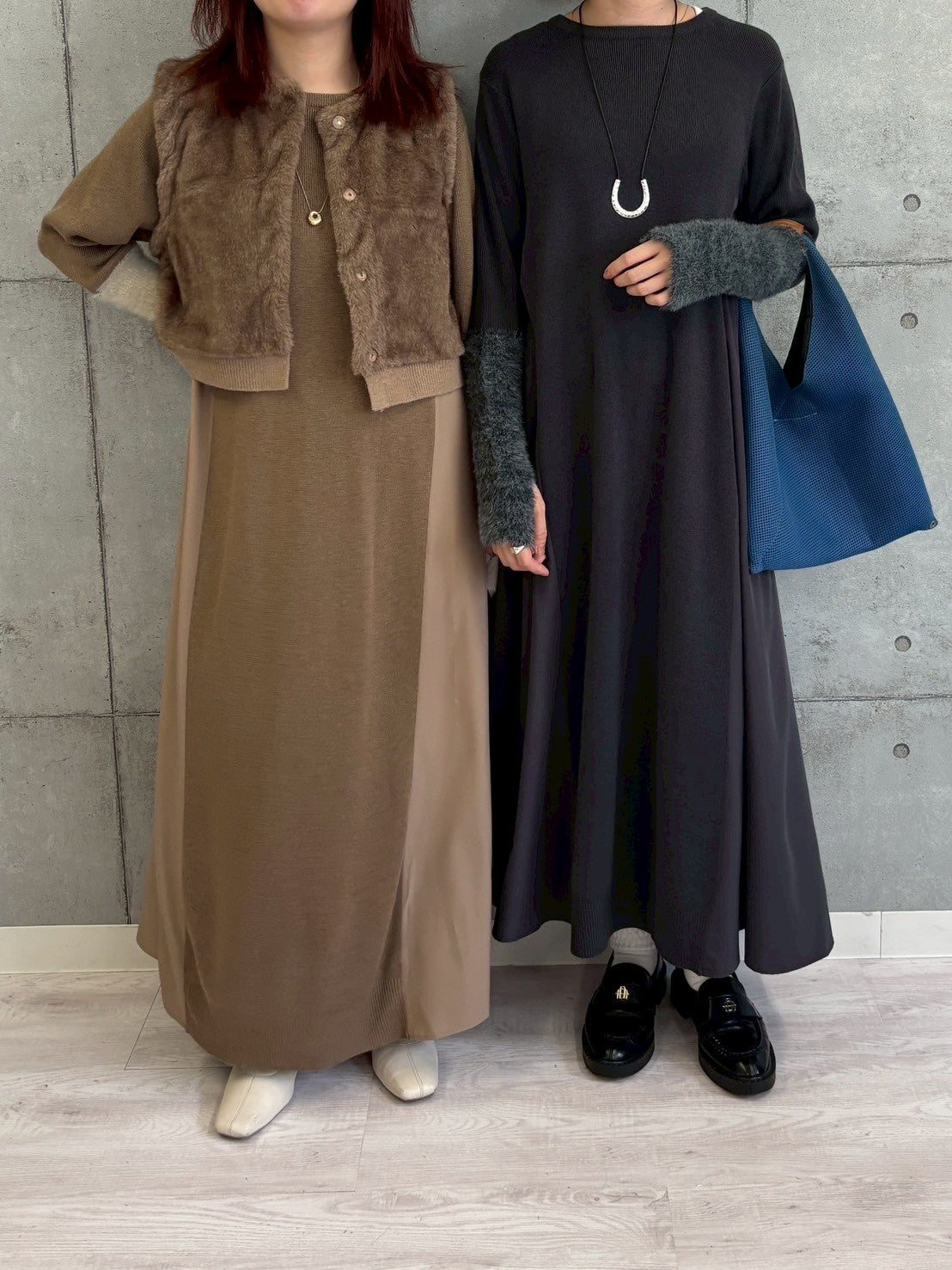 袖シャギー布帛切替ワンピース