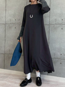 袖シャギー布帛切替ワンピース