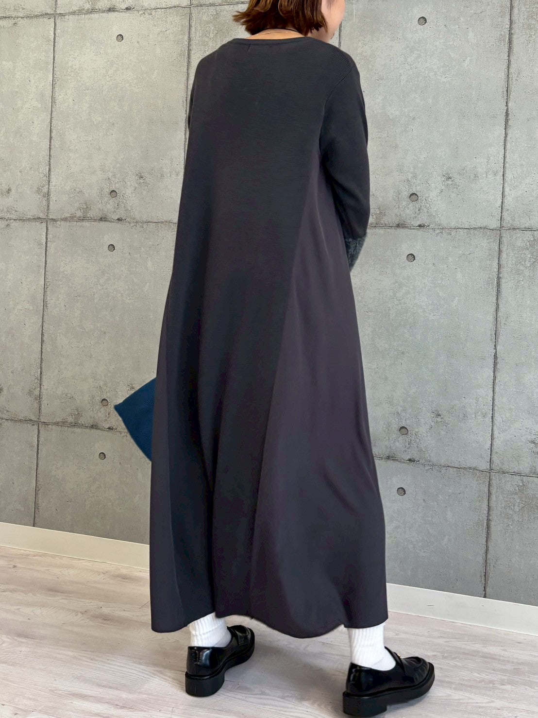 袖シャギー布帛切替ワンピース