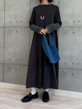 袖シャギー布帛切替ワンピース