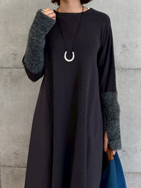 袖シャギー布帛切替ワンピース