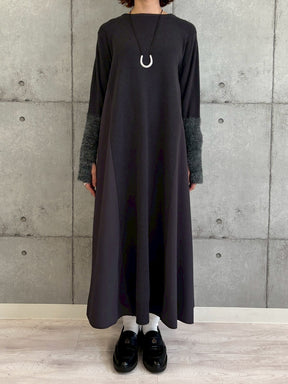 袖シャギー布帛切替ワンピース