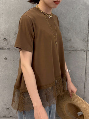 裾レース半袖TOPS