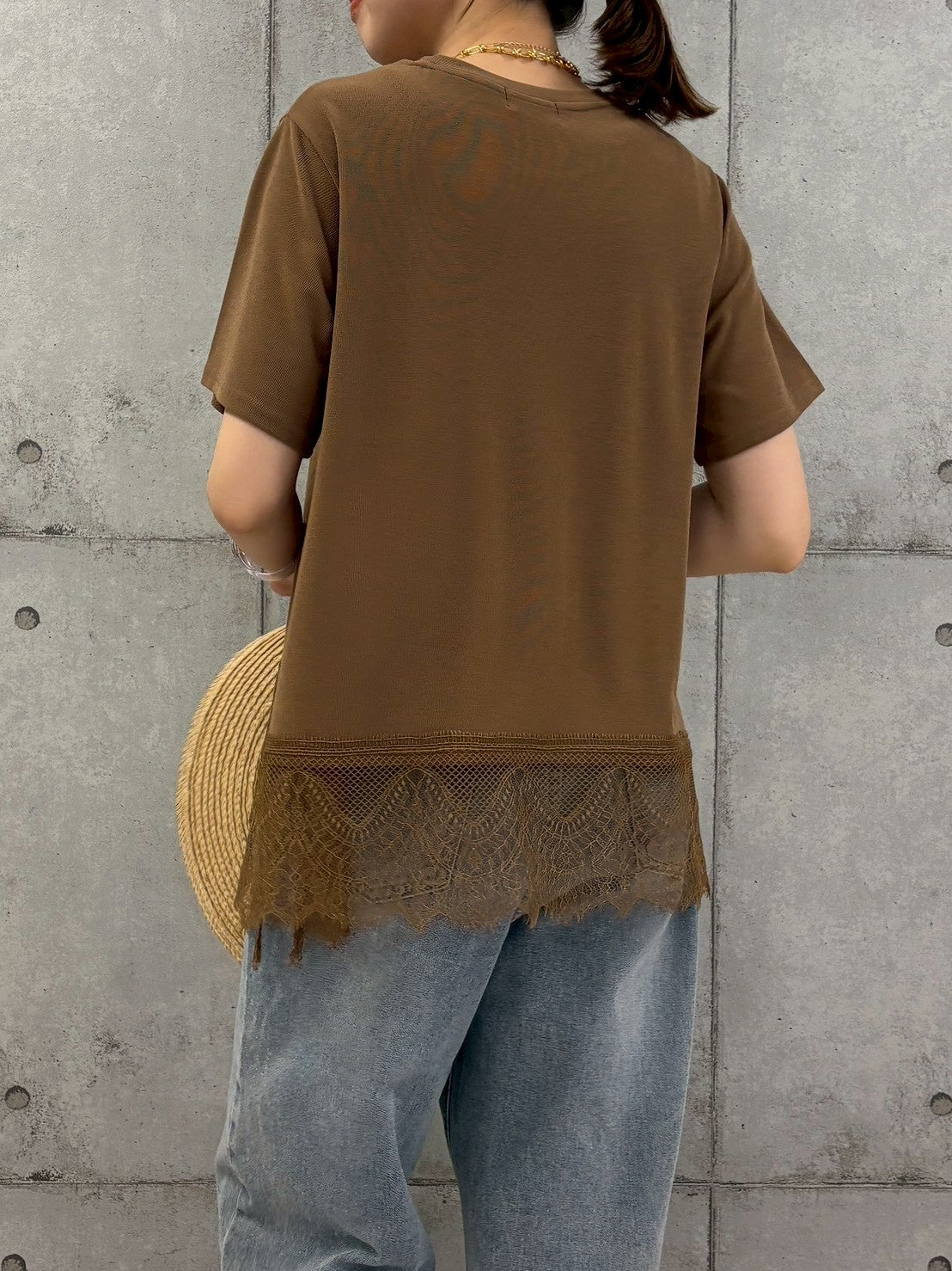 裾レース半袖TOPS