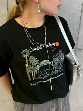 風景画イラストTシャツ