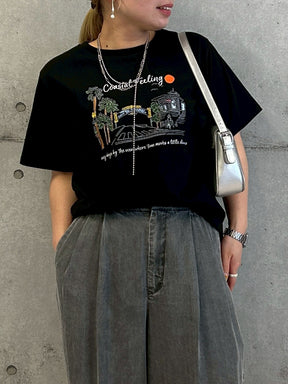 風景画イラストTシャツ