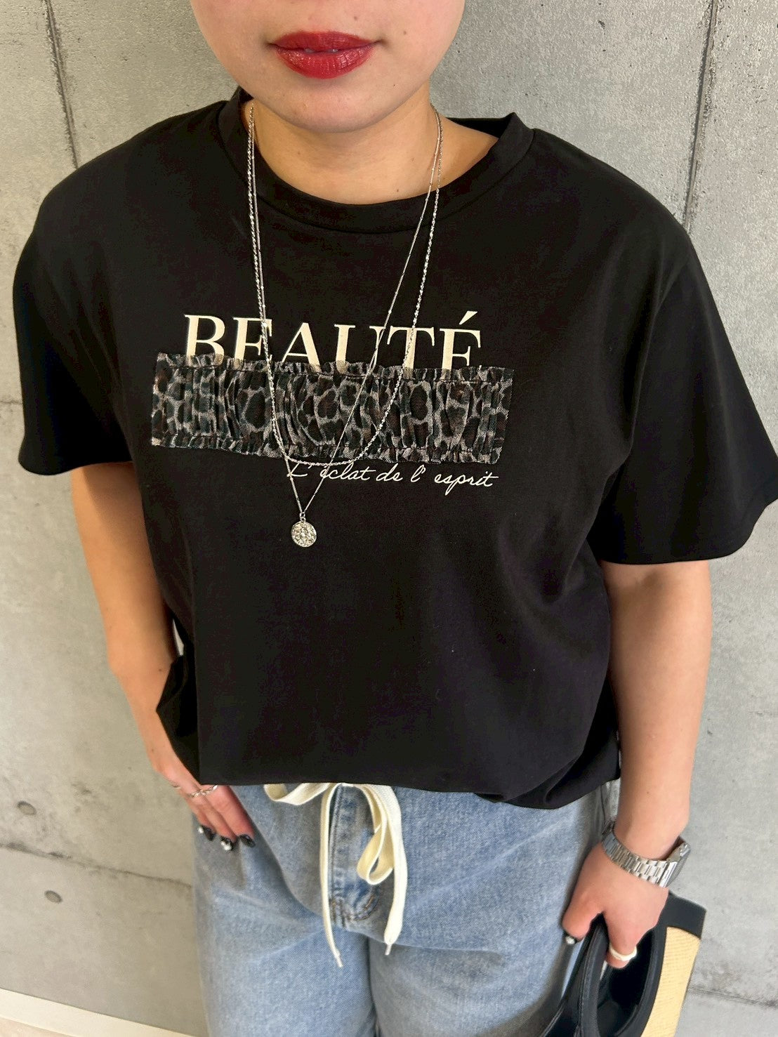レオパードチュール重ねTシャツ