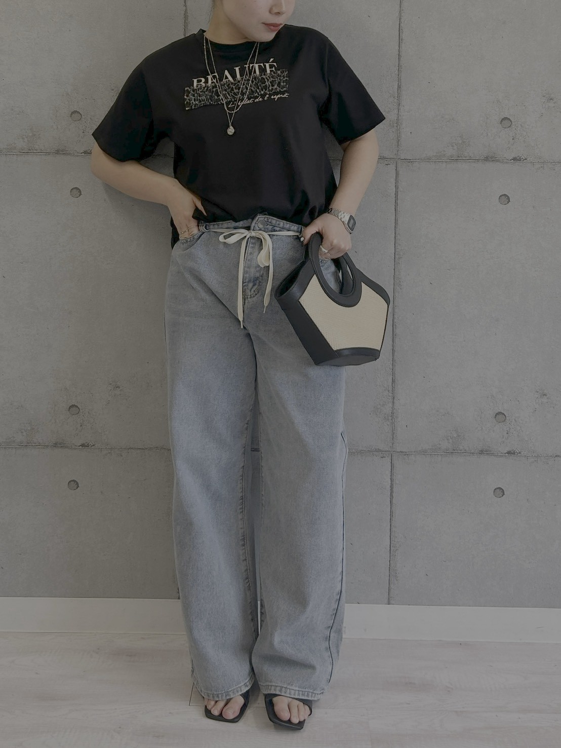 レオパードチュール重ねTシャツ