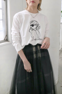 ROSIEE ロージー 女の子コード刺繍Tシャツ ロンT ホワイト
