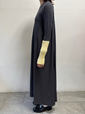 アームウォーマーライク布帛ドッキングワンピース