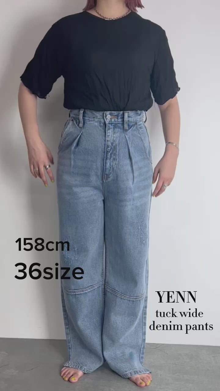 YENN イエン  タック ワイド デニム パンツ ブルー 切替