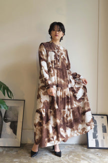 PaulineBleu ポリーヌブロー　ムラ染　ティアード ワンピース 長袖　モノトーン