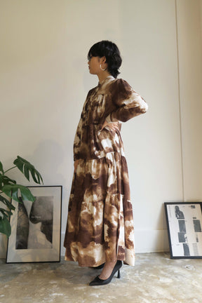 PaulineBleu ポリーヌブロー　ムラ染　ティアード ワンピース 長袖　モノトーン