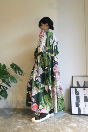 PaulineBleu(ポリーヌブロー) ボタニカルプリントティアードワンピース　リゾート